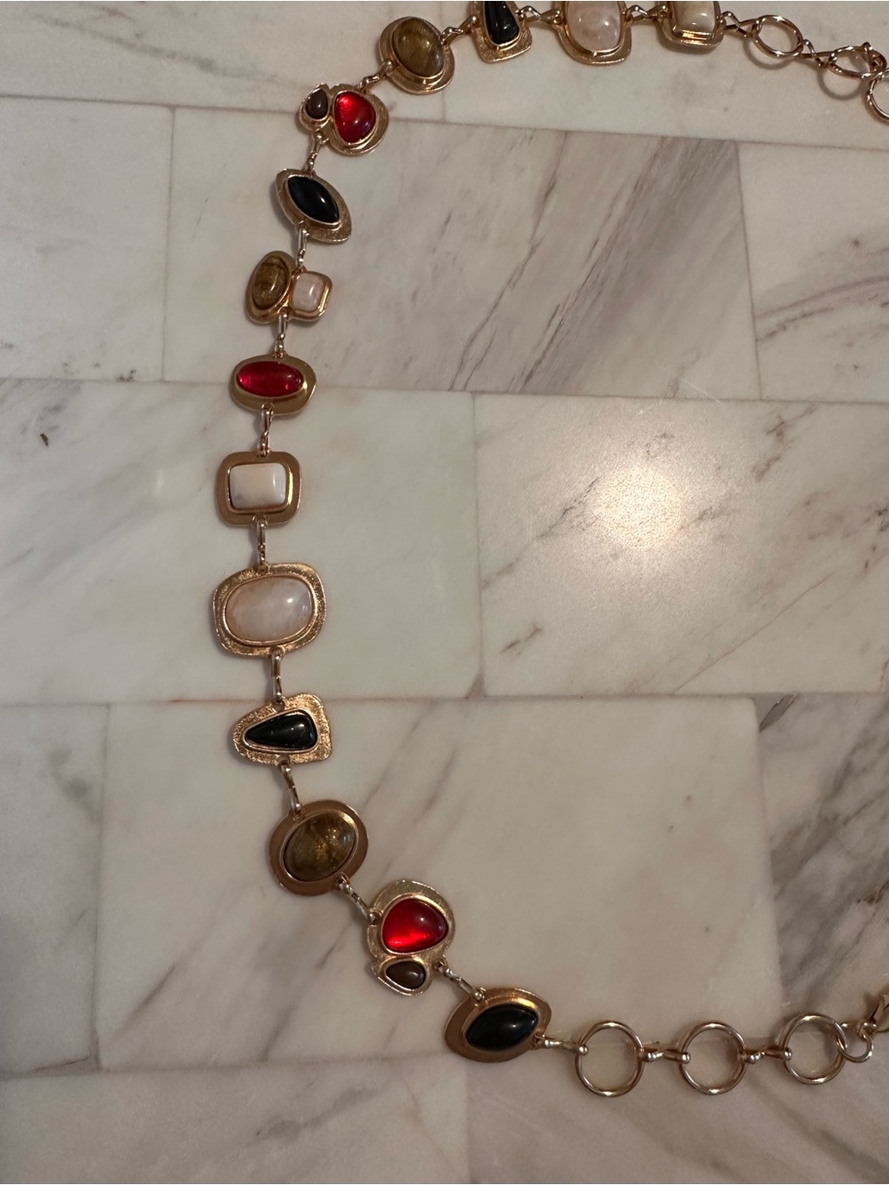 Gold Gemstone Chain Waist Belt — Red, Black, Cream Accents - Picture 3 of 5